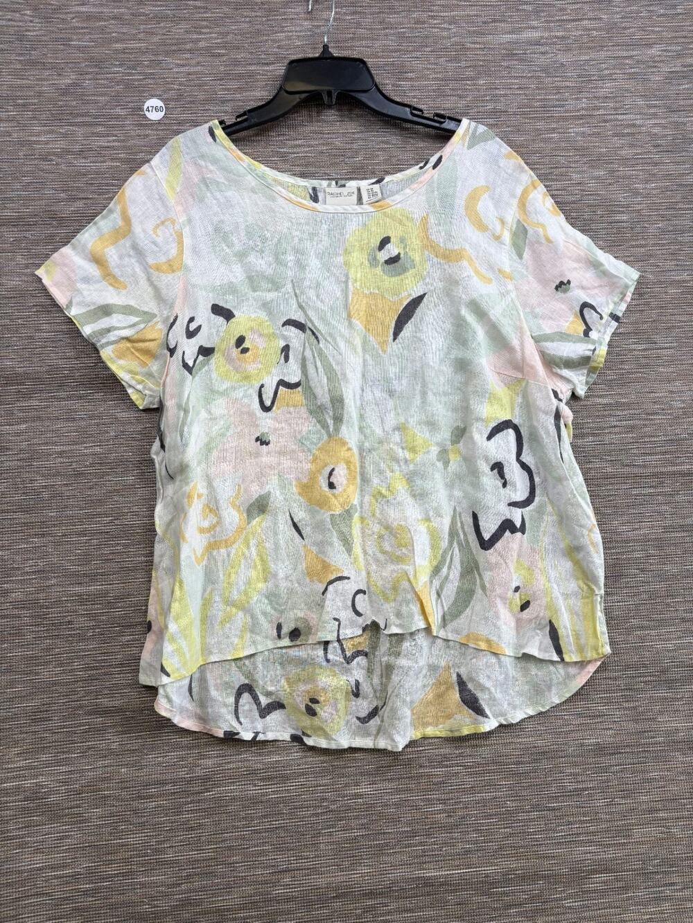 Rachel Zoe Womens Tunic Top Linen Peach Grey Abstract Top Asymmetric Back Sz 2X
